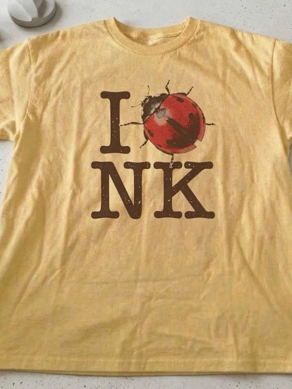 Gildan Yellow Tee with Red Ladybug Graphic